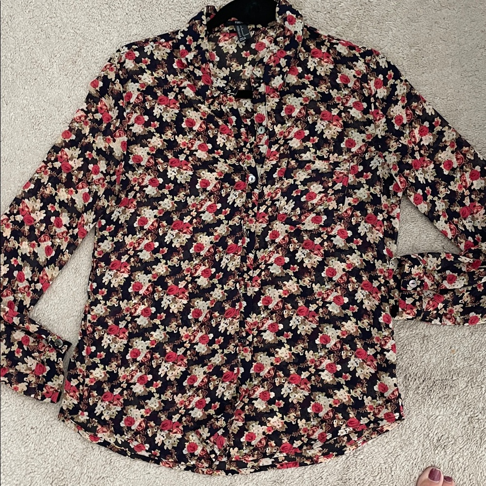 Forever 21 Floral Blouse - Red and Cream